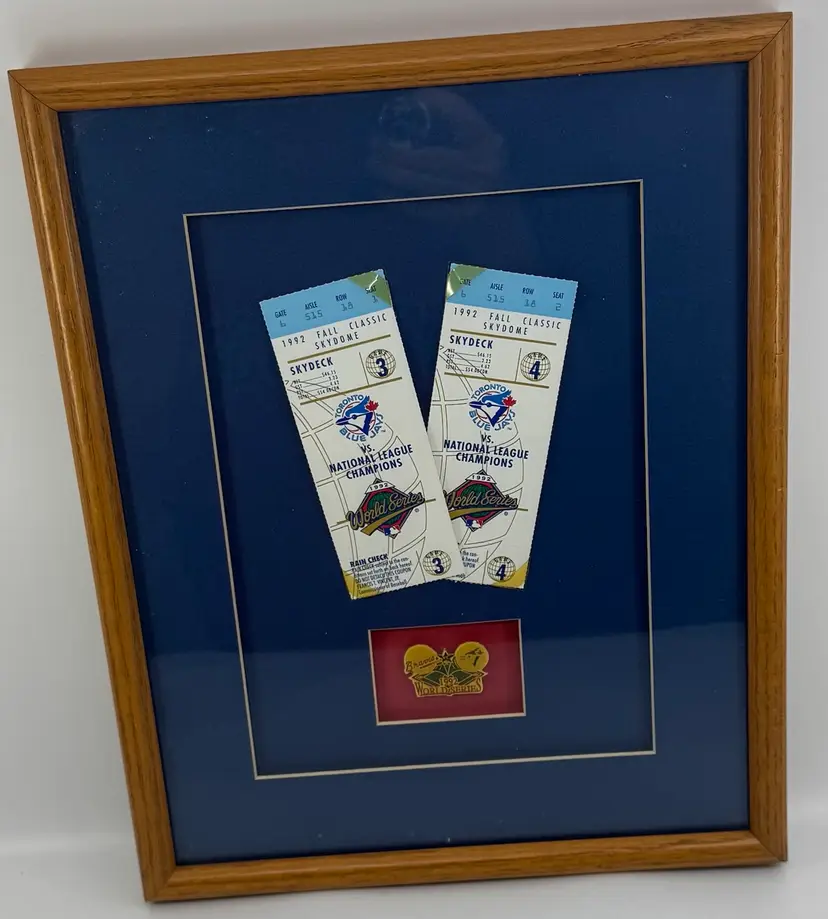 1992 World Series Framed Ticket Stubs Game 3 & 4 Toronto Blue Jays vs Braves Pin