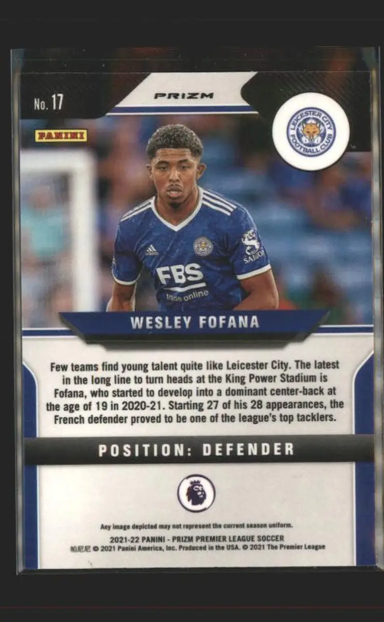 2021-22 Panini Prizm Premier League #17 Wesley Fofana Green Wave - ( 138 ) - Leicester City