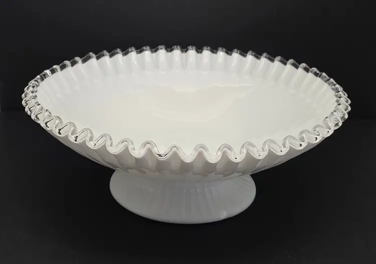 Fenton Silver Crest Footed Double Crimped Console Fruit Bowl 10.5"