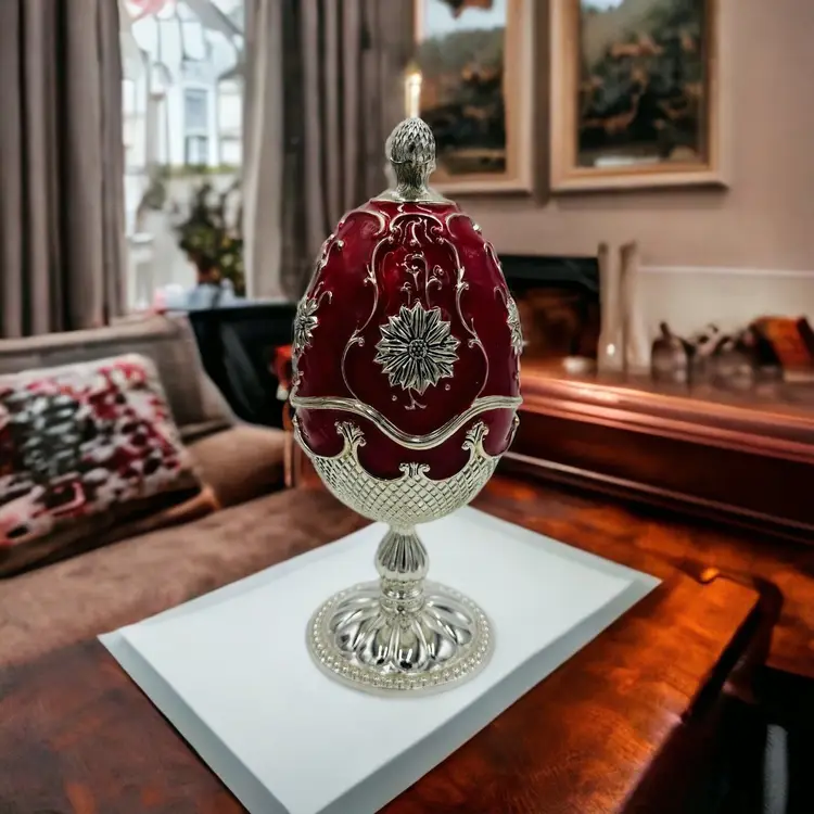 Wallace Silversmith Egg Nativity Musical Holiday Enamel 8.5in Vtg Silver Plated