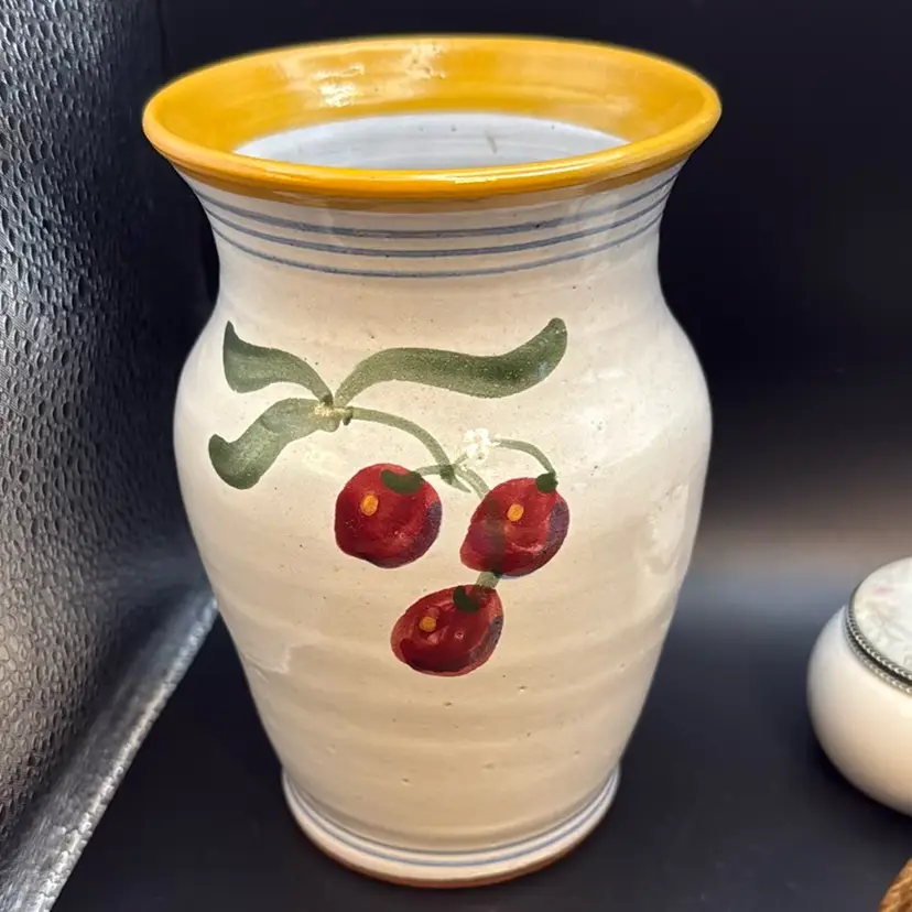 Studio Pottery Crock With Cherries - Signed
