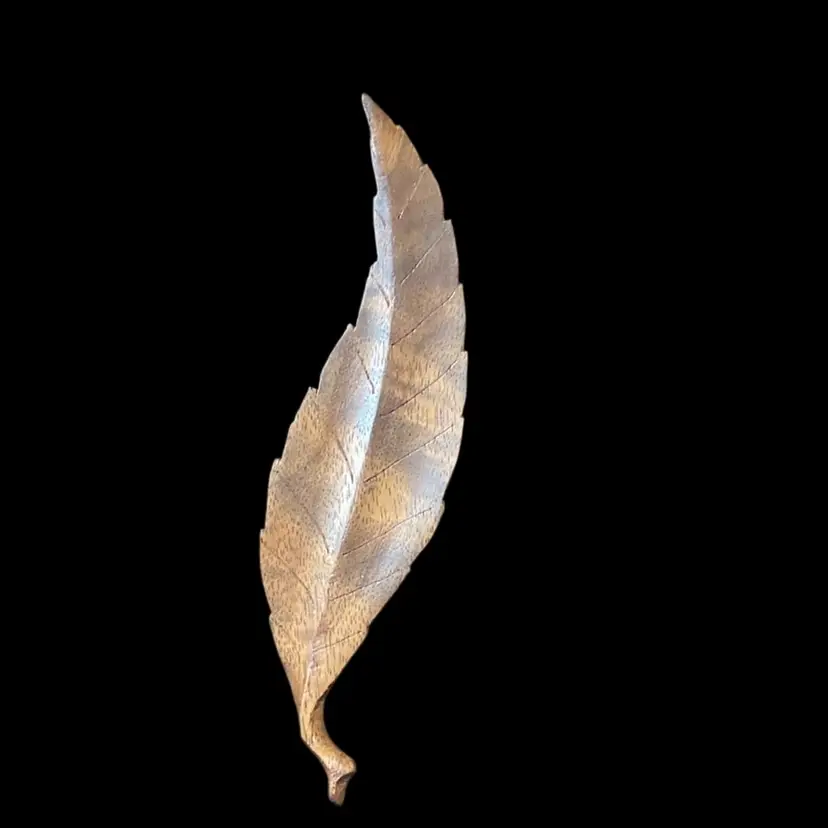 Wooden Leave Brooch 5” X 1 1/3”