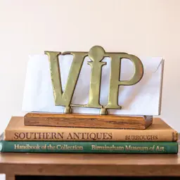 Vintage MCM Brass & Wood "VIP" Letter Holder – 1970s