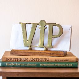 Vintage MCM Brass & Wood "VIP" Letter Holder – 1970s