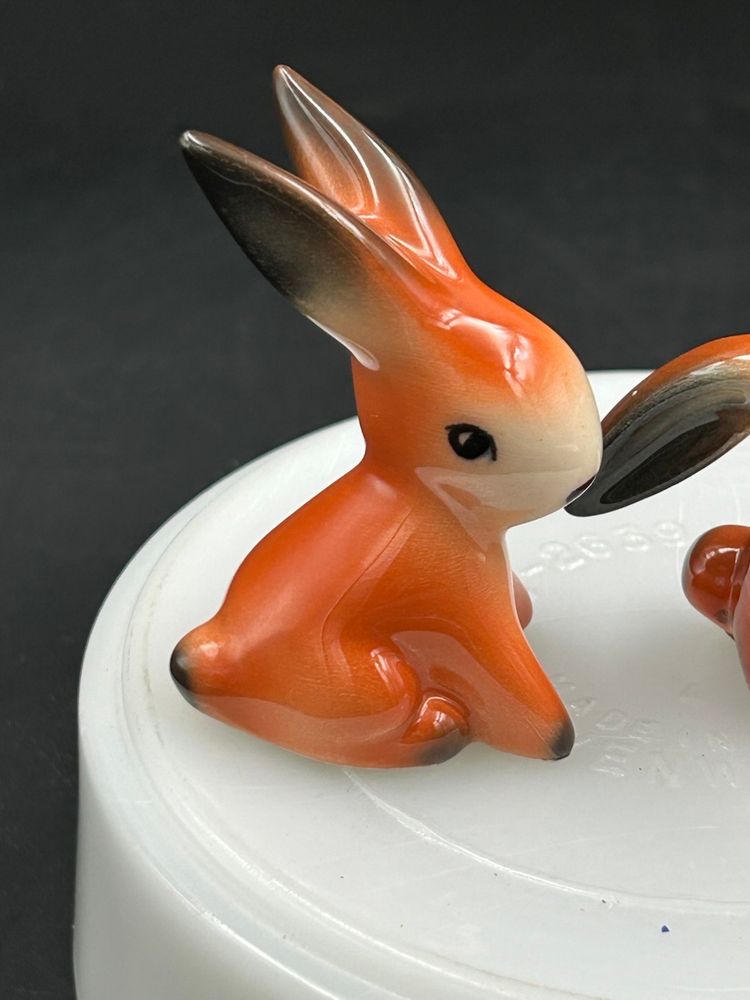 3 Vintage Goebel West Germany Red/Orange Rabbit, Figurines, Kissing Couple