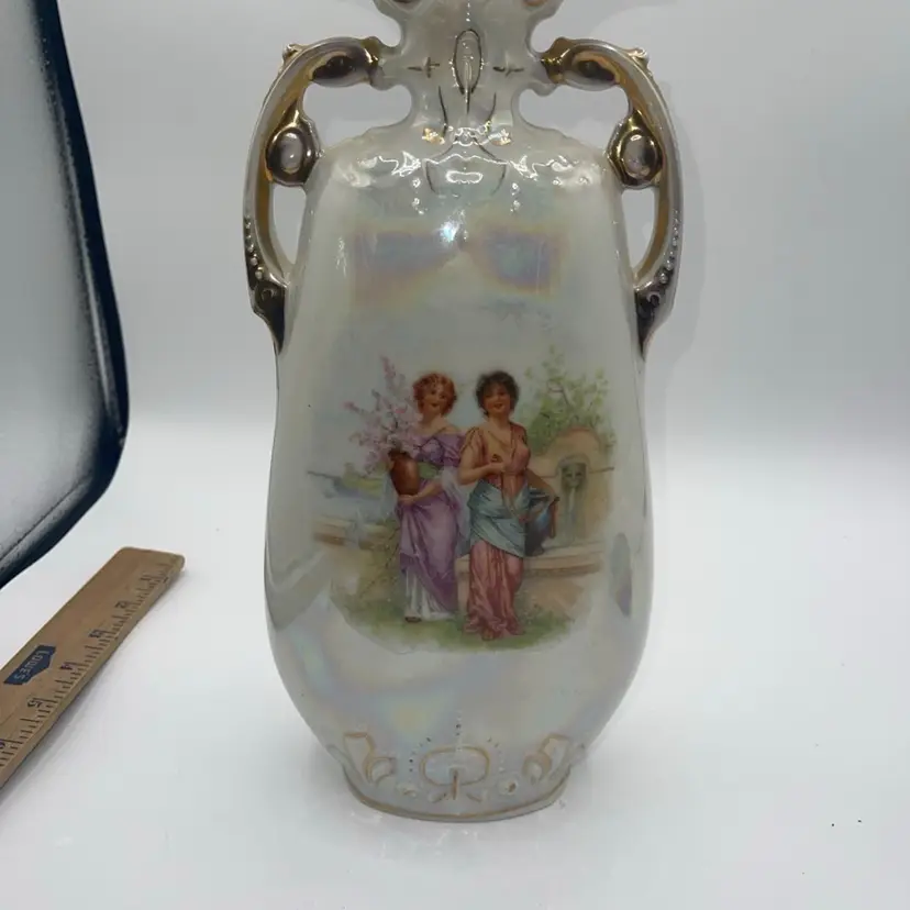 Vintage Pearlescent Porcelain Vase Marked Victoria Czechoslovakia 1910-1938