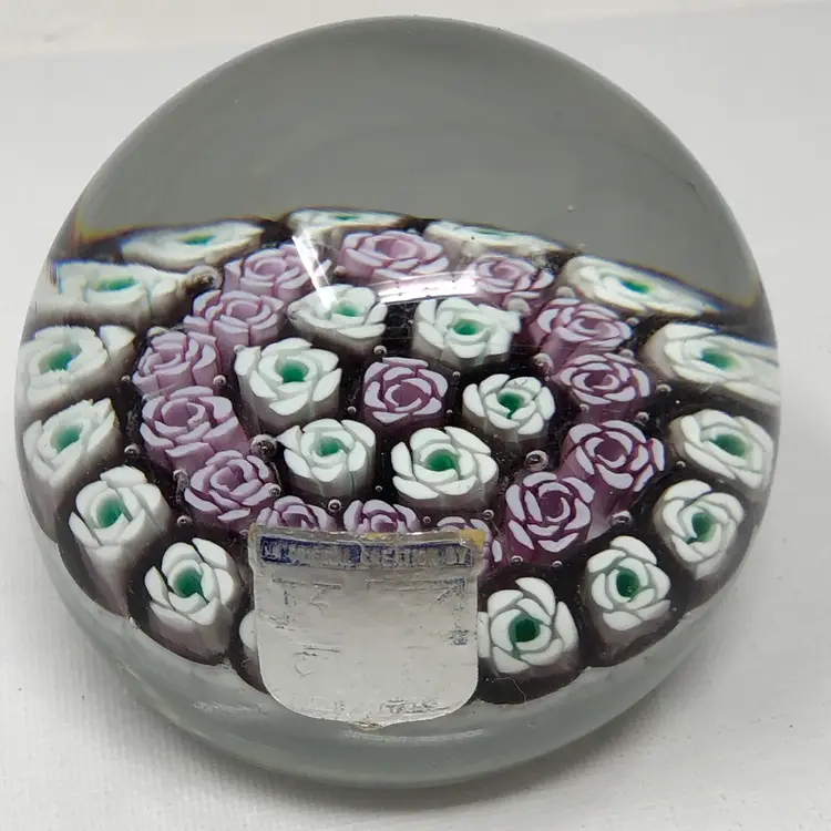 Fratelli Toso Murano Pink and White Rose Paperweight with KB Label