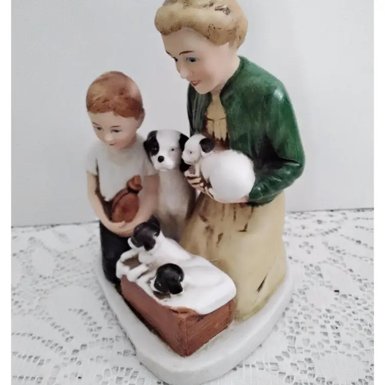 Retired Norman Rockwell Limited Edition Figurine Boy and Puppies