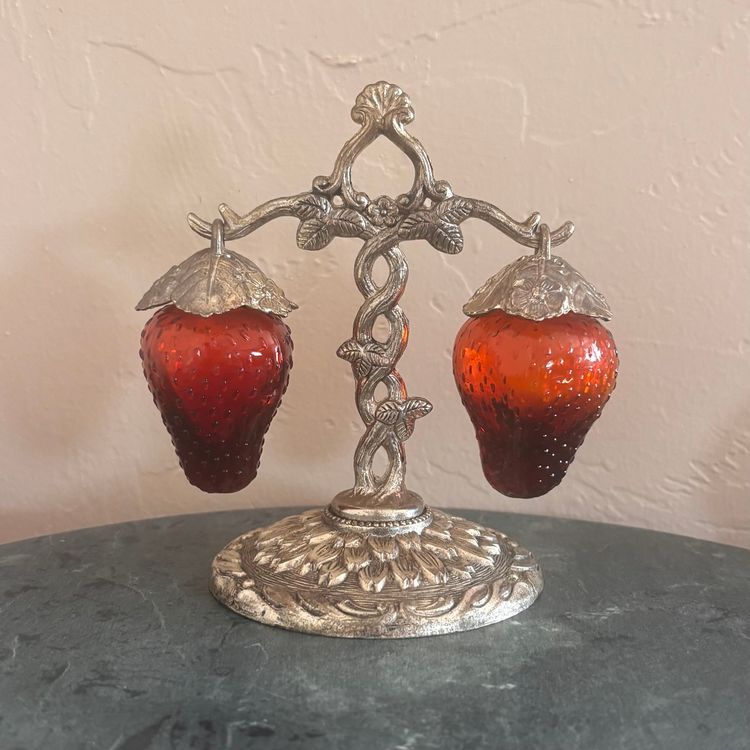 Vintage 60s Japanese Hanging Glass Strawberry Salt & Pepper Shakers
