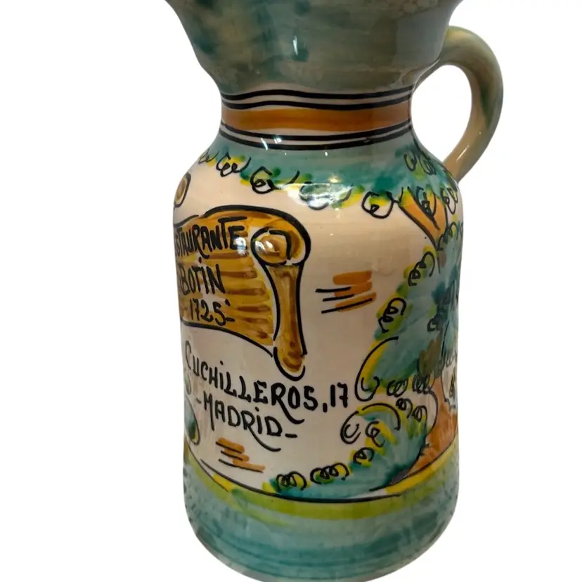 Gonfer Puente Cuchillaros Restaurante Botin 1725 Madrid Spain Pitcher/Vase 
7 1/2x 4 1/2