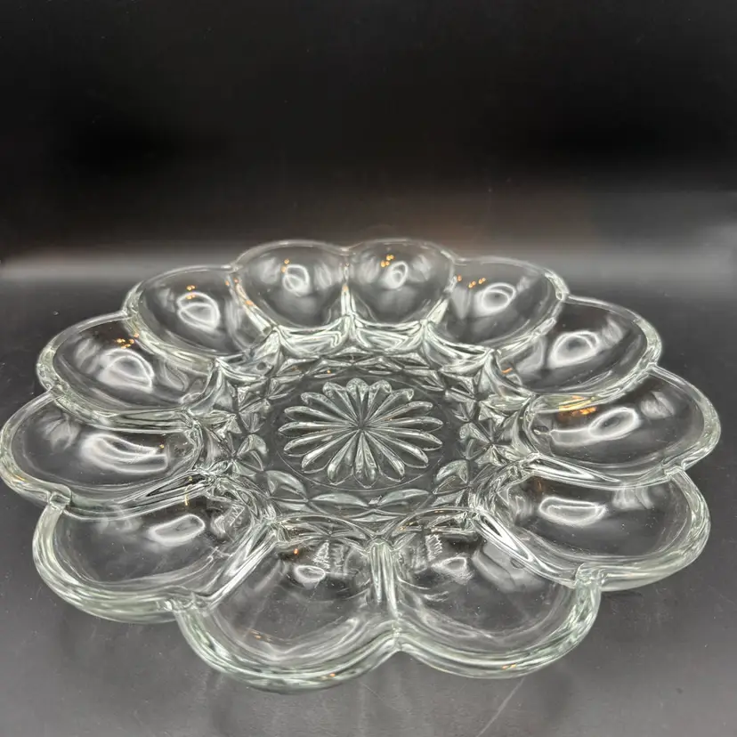Vintage Anchor Hocking Clear Glass Deviled Egg Serving Plate