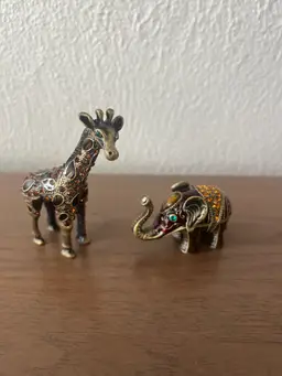 Elephant And Giraffe Hinged Trinket Boxes Jeweled