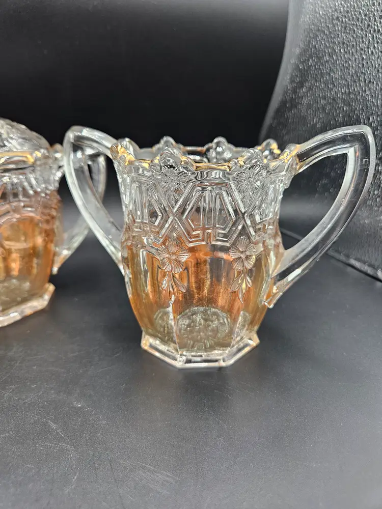 EAPG Reverse 44 Sugar, Creamer and Lidded Dish