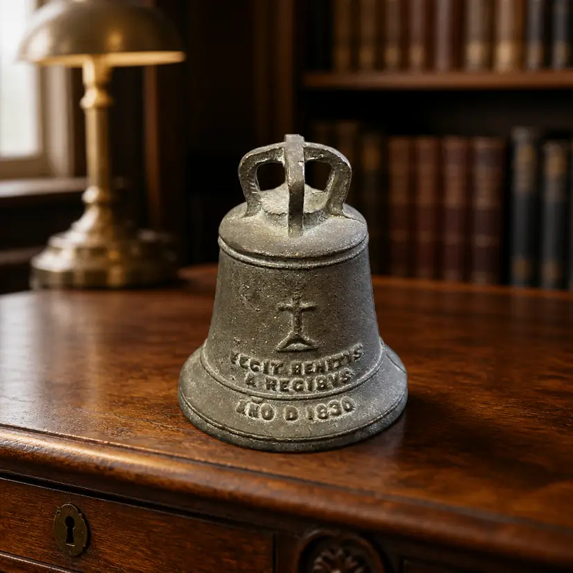 Antique Bronze Replica of Mission San Gabriel Bell, Fecit Benitvs A Recibvs, 3"