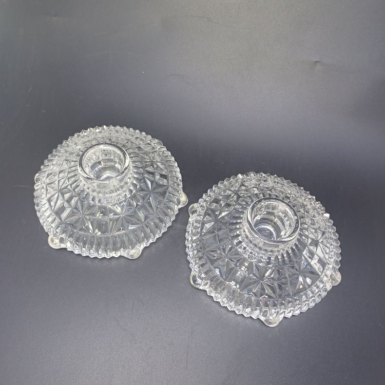 Vintage Candleholders Pair Anchor Hocking Stars And Bars 1940s Depression Glass
