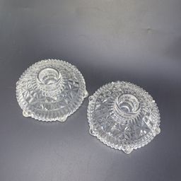 Vintage Candleholders Pair Anchor Hocking Stars And Bars 1940s Depression Glass
