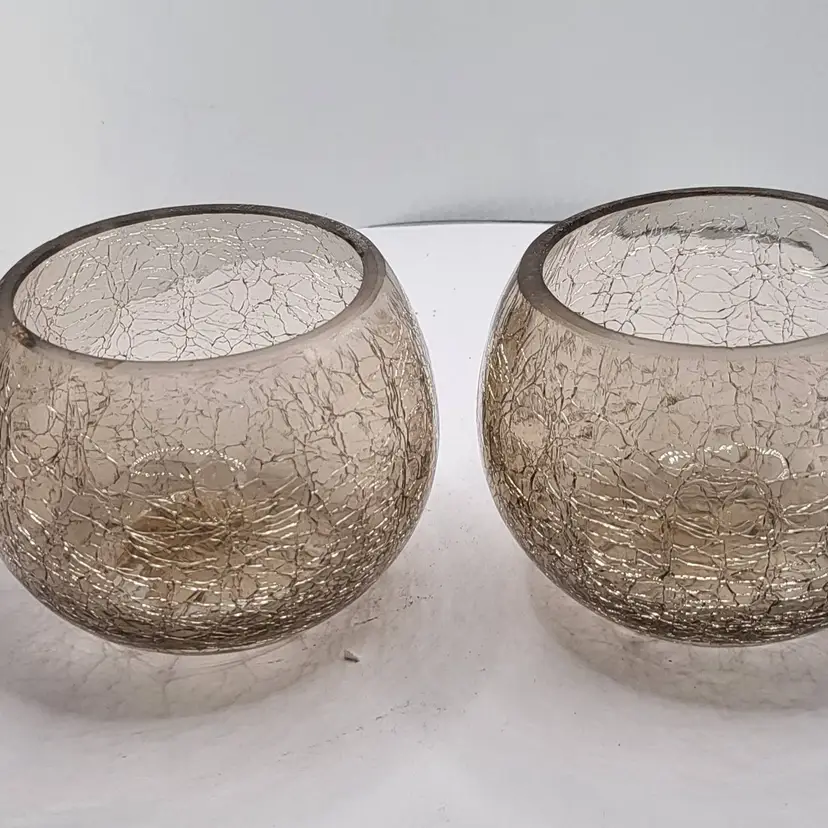 Pair of Vintage Crackle Glass Candle Holders 3" x 4" Muave
