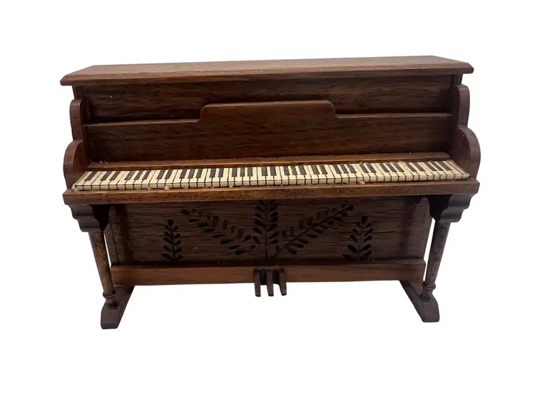 Wood Upright Piano & Stool 1:12 JB Miniatures Lakewood OH Vintage USA Dollhouse