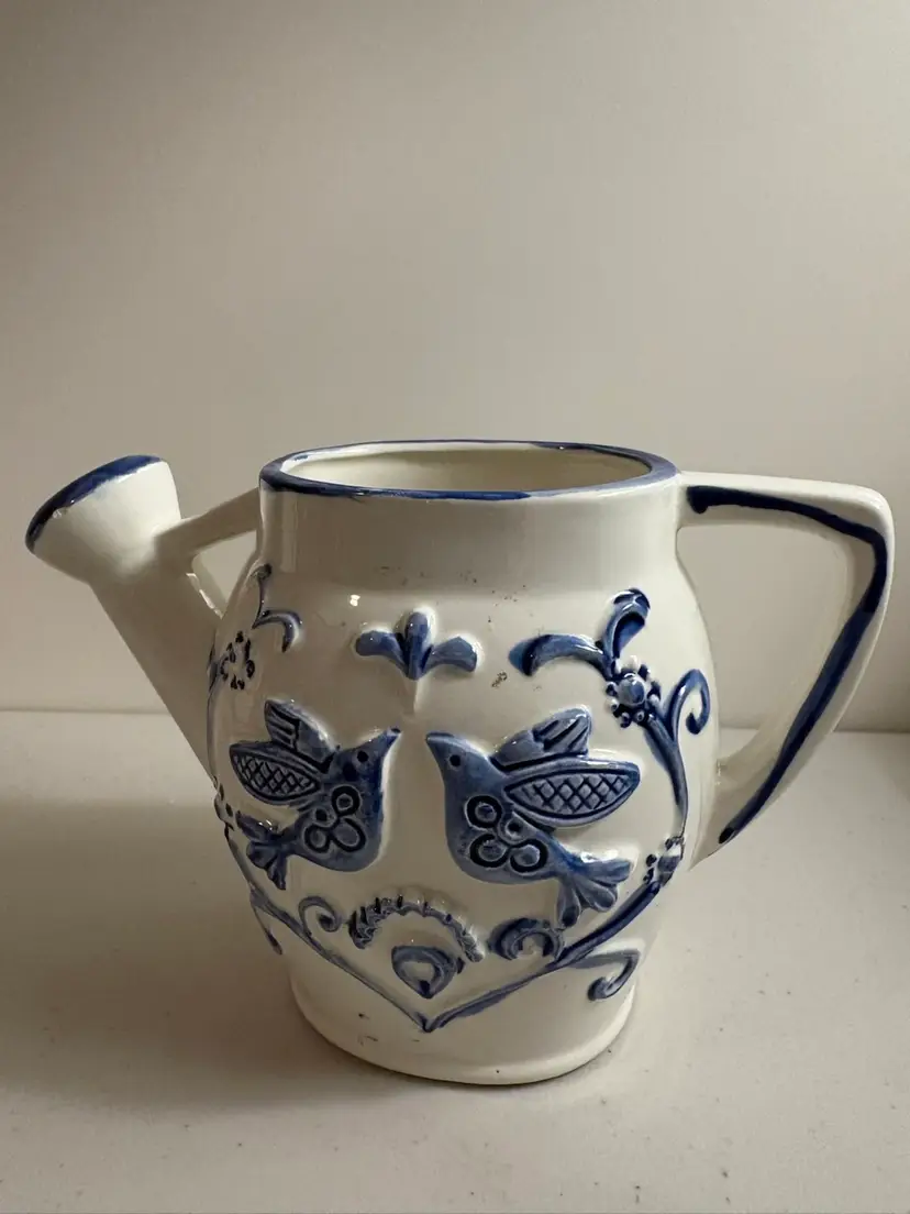 VINTAGE RUBENS ORIGINAL~BLUE/WHITE DELFT STYLE CERAMIC WATERING CAN~JAPAN #2213