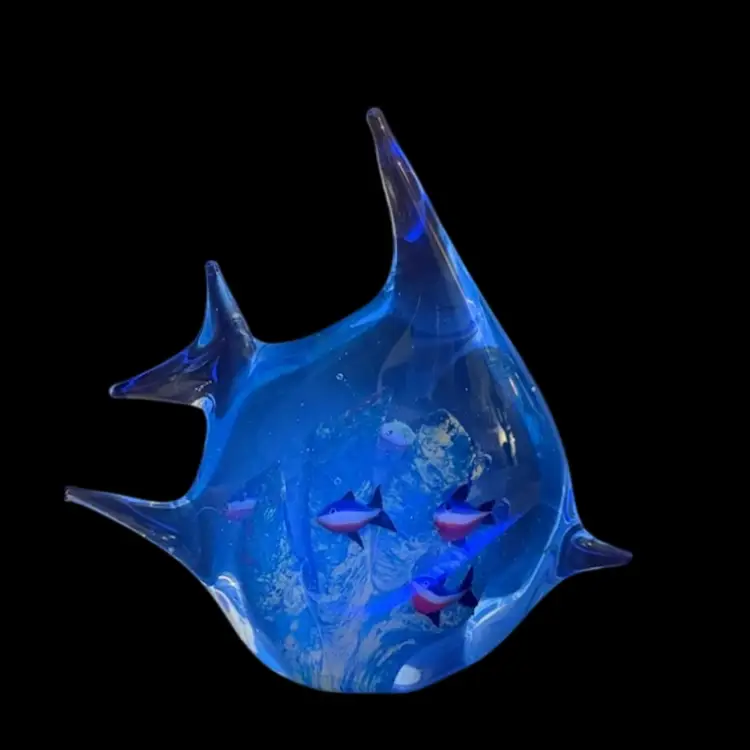 Angel Fish Aquarium Art Glass Paperweight  7-1/2” x 7-1/2”