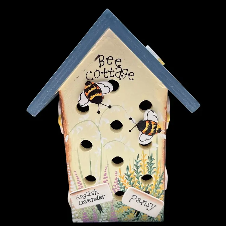 Wooden Painted Bee House Decor, Wooden Hand Painted Insect House Decor, Painted Wood Bug House, Cute Garden Style Decor, Cottage Decor