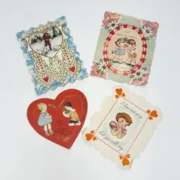 30’s 40’s Mixed Lot Of 4 Vintage Valentines Kids + Jester Ice Skater