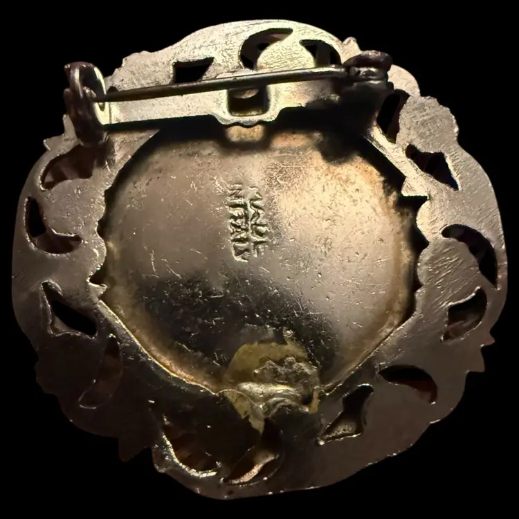 Micro Mosaic Floral Brooch Silver Tone Frame 1.25”