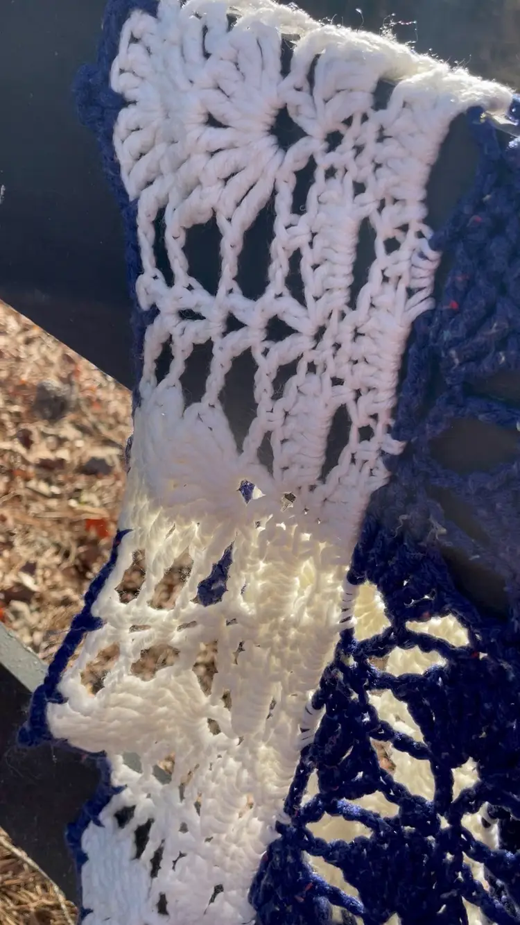 Vintage Hand Crocheted Afghan XL Blanket - Navy & White ~82”x72”