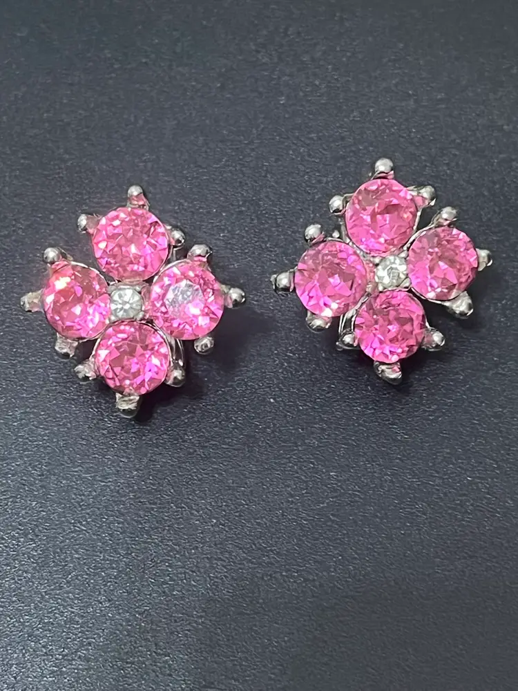 Vintage Bogoff Pink Silvertone Clip On Earrings