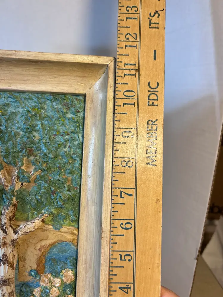 Bas-relief Hand Molded Painting Arched Bridge River Trees Leila Swayze Framed