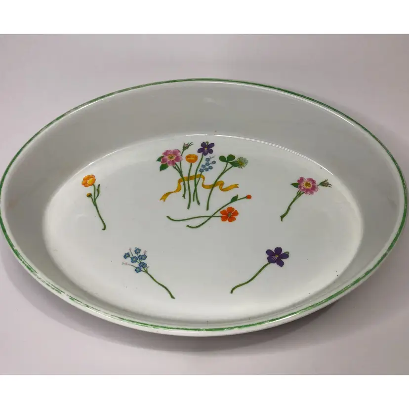 Vintage Pillivuyt France Fleurs et Rubans Oval Baker Serving Dish Betty St. John Rochard