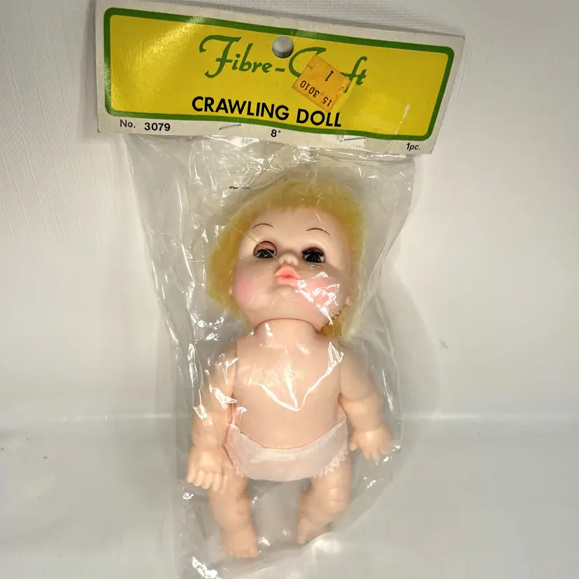 Fibre Craft Crawling Baby Doll No 30790 Blue Eyes Rare NOS Vintage