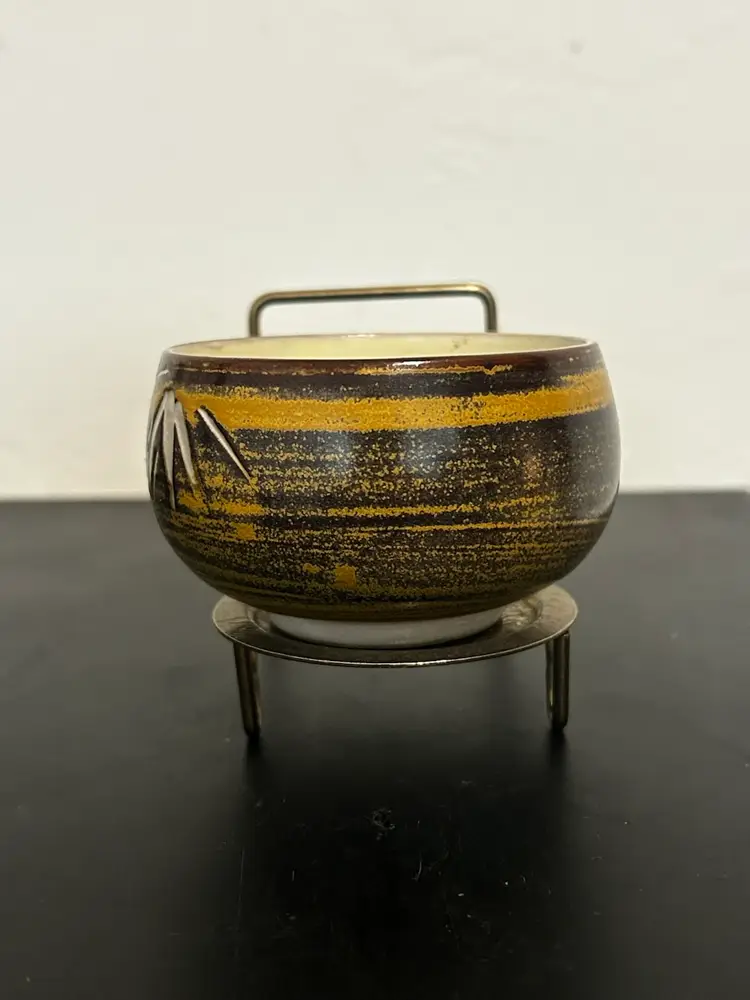 Vtg Japanese Ceramic Bowl W/ Hand Carved Bamboo Motif Mint Condition