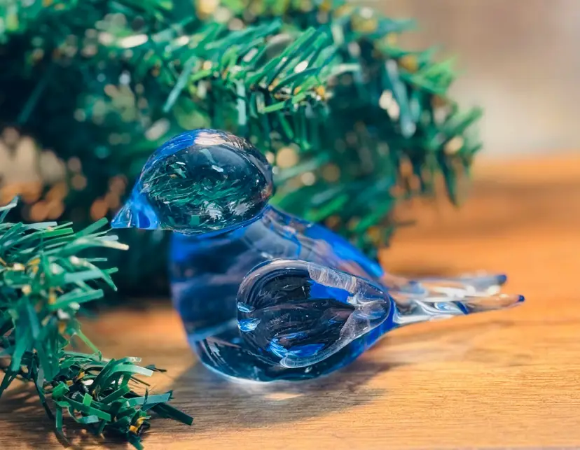Vintage Glass Colored Bluebird Of Happiness Decor Figurine 3" T X 3.5" W