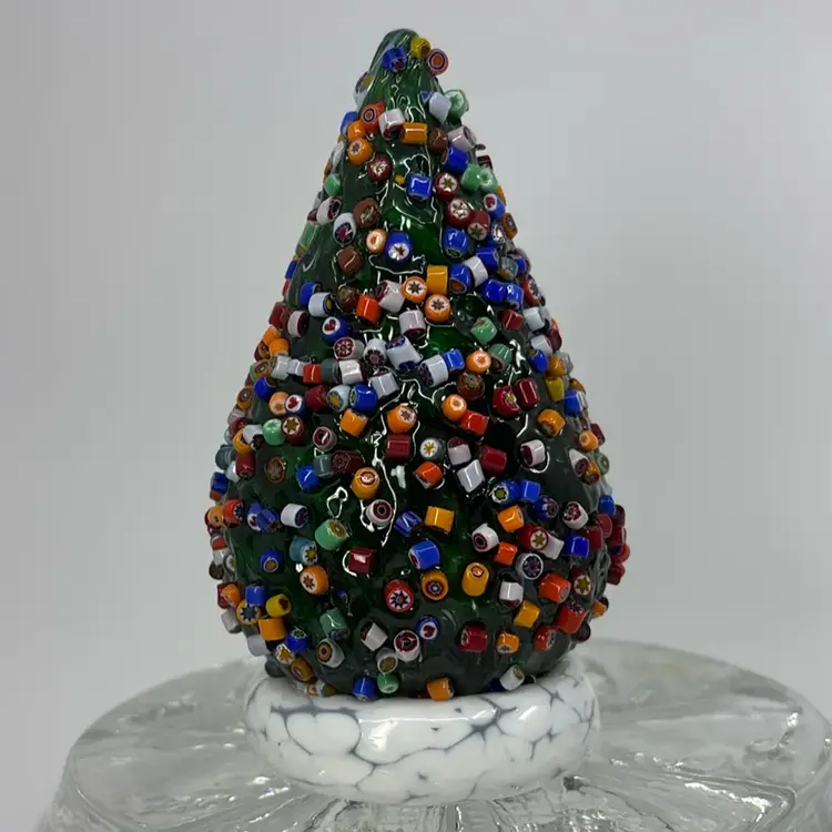 Vitrix Studios Millefiori Art Glass Christmas Tree Signed 5” Glows