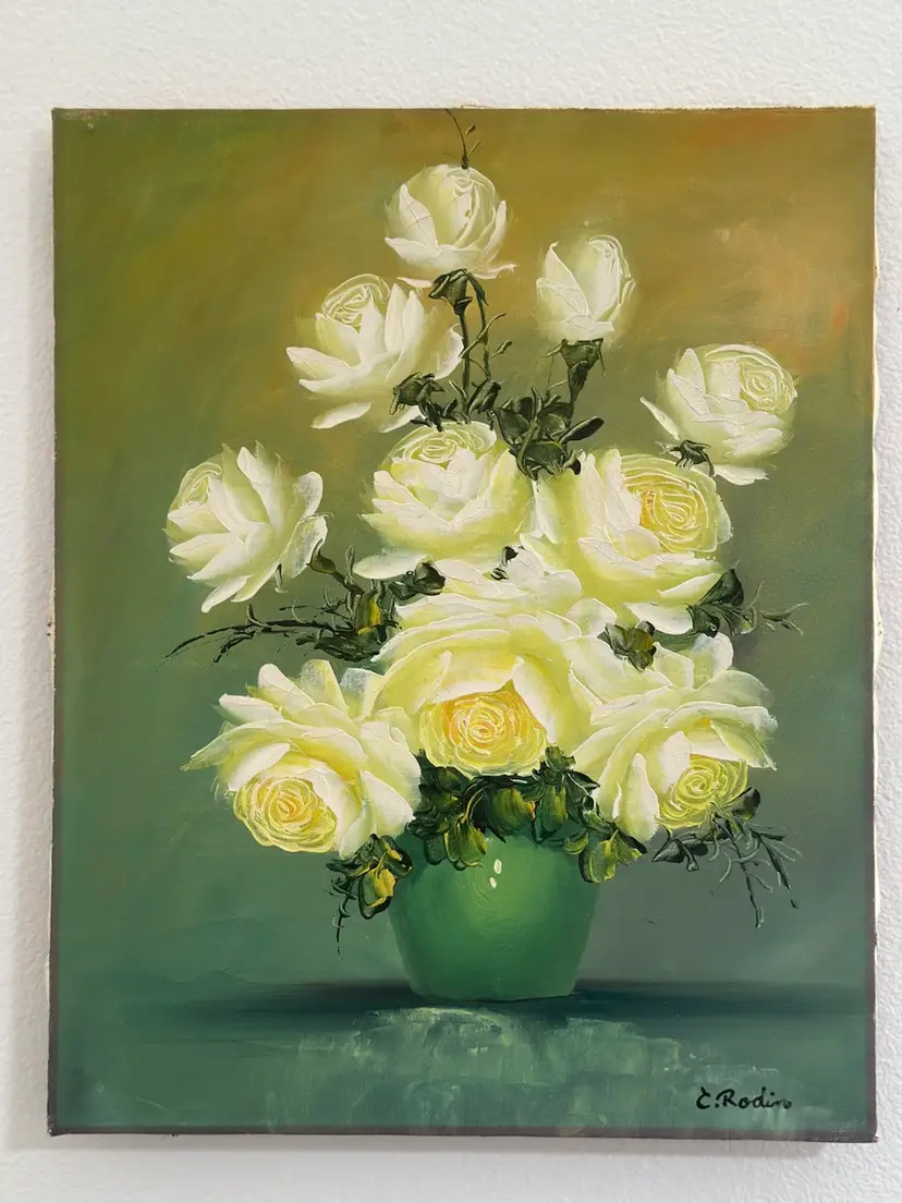 Vintage Original Oil Painting On Canvas Signed Beautiful Roses Floral 20x16