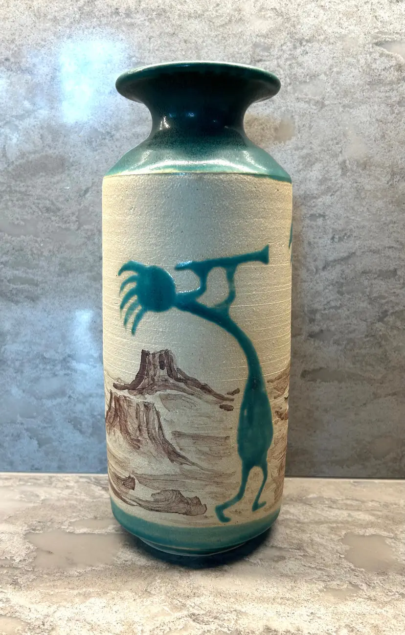 Southwestern Kokopelli Vase Signed 9.5β x 4β