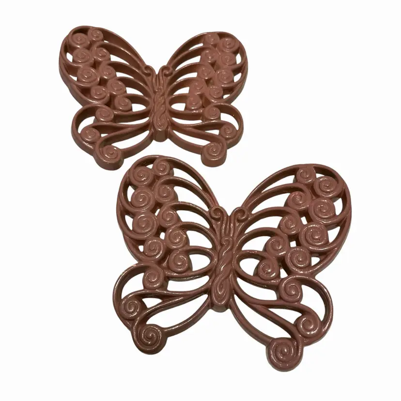 Vintage Burwood Pink Butterfly Wall Art - Mid-Century Set of 2