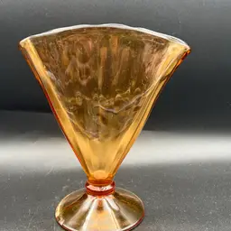 Art Deco Amber Fan Glass Vase READ