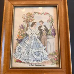 Victorian Godey’s Fashion plate Print Likely Later Embroidered In the 30s Or 40s