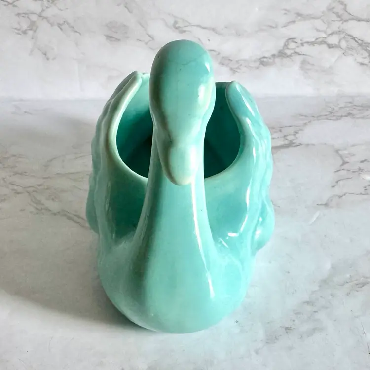 Vintage Turquoise Pottery Swan Planter