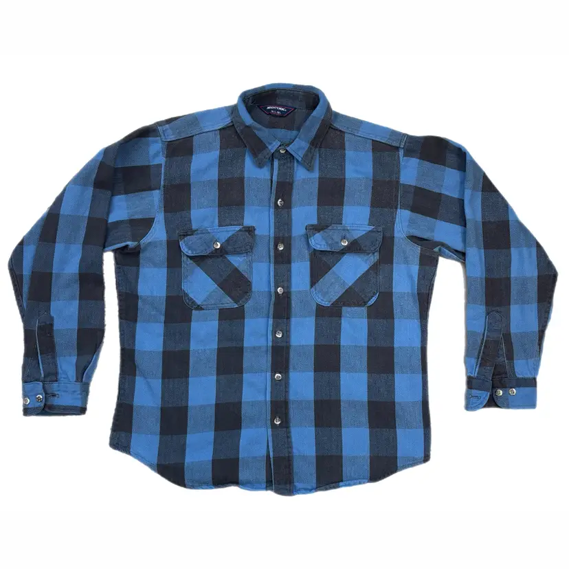 Mighty Mac Flannel Shirt  Large Blue Plaid Heavyweight Midweight Mens Vintage