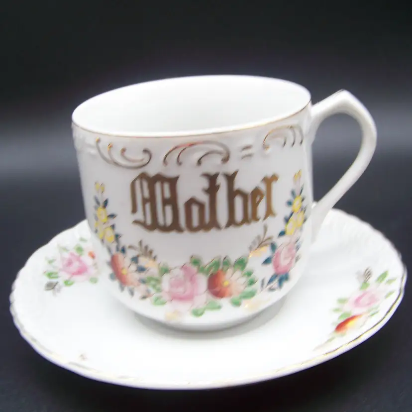 Vintage Oversized Porcelain "Mother" Cup and Saucer