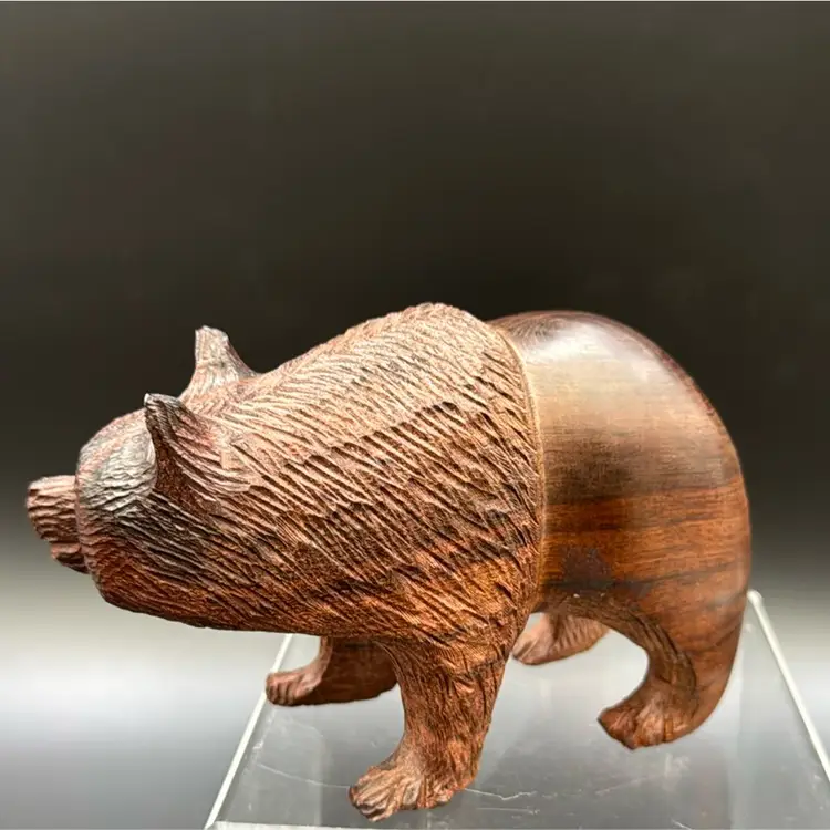 #01 Ironwood carved brown wooden bear