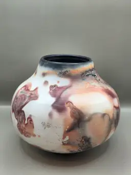 Vintage Saggar Fired Raku Vase Studio Piece Signed Burnished Boho Rustic OOAK