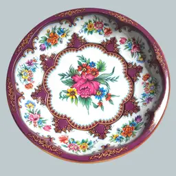005 Vintage.Daher 1971 Decorated Ware Tin Scalloped 10 Inch Bowl, Purple And Pink Floral