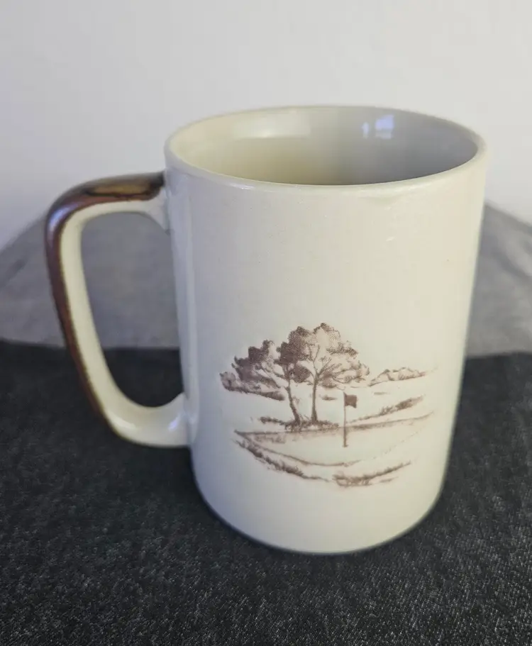 Vintage Otagiri Female Golfer Ceramic Embossed Stoneware Coffee Cup