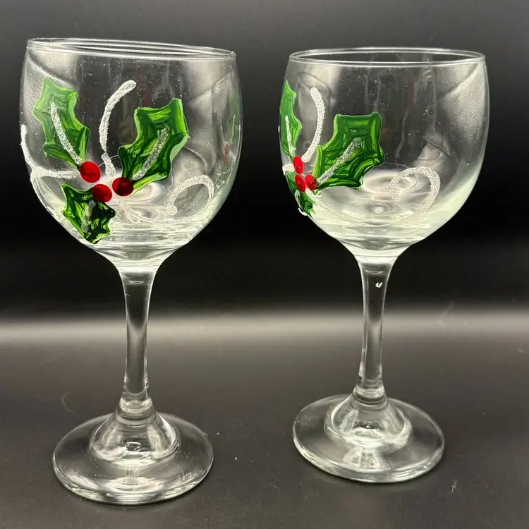 Hand Painted Christmas Wine Glasses