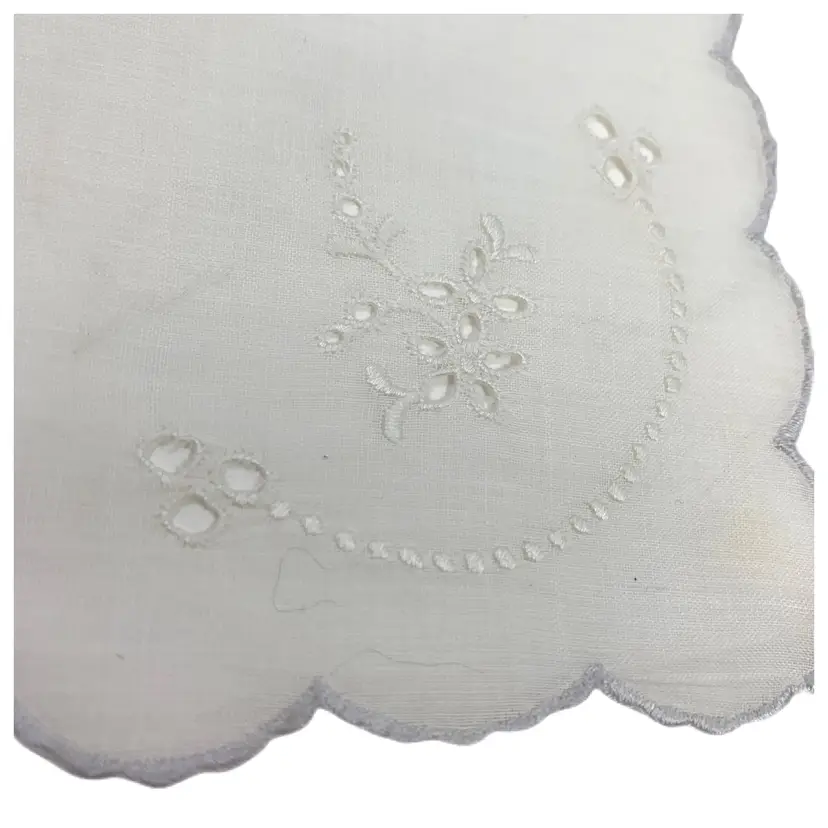 White Eyelet Cotton Handkerchief Scalloped Vintage Cottage Core Granny Floral