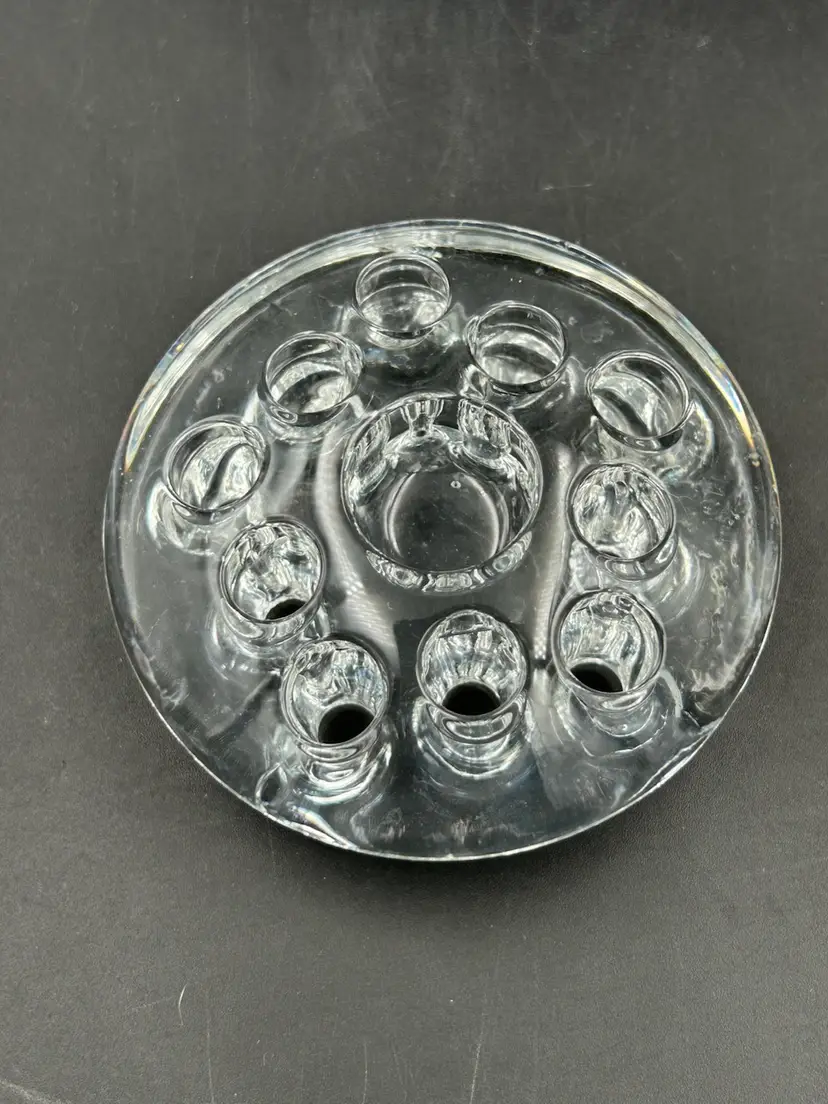 Vintage Clear Glass, 10 Whole Flower Frog- Chip